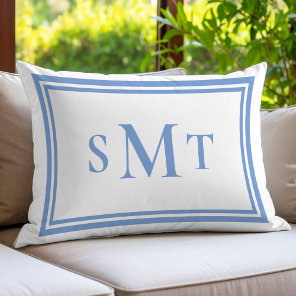 Blue and White Three Letter Monogram Lumbar Pillow