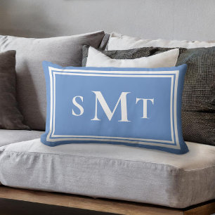 Blue and White Three Letter Monogram Lumbar Pillow