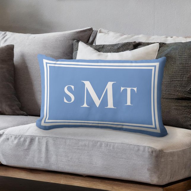 Blue and White Three Letter Monogram Lumbar Pillow (Creator Uploaded)