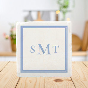 Blue and White Three Letter Monogram Stone Coaster