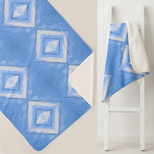 Blue and White Tie Dye Diamonds Boho Chic Sherpa Blanket