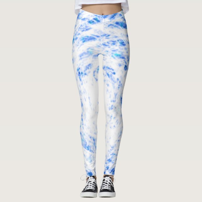 Blue and White Tie Dye Leggings (Front)