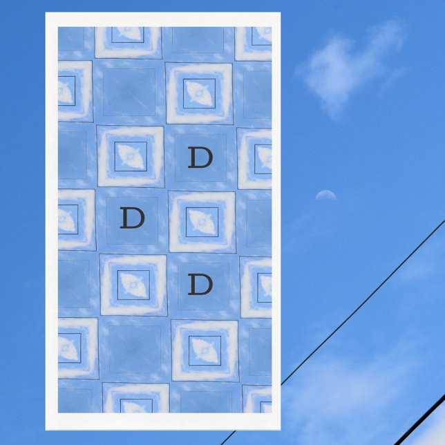 Blue and White Tie Dye with Initials Paper Guest Towels (Creator Uploaded)