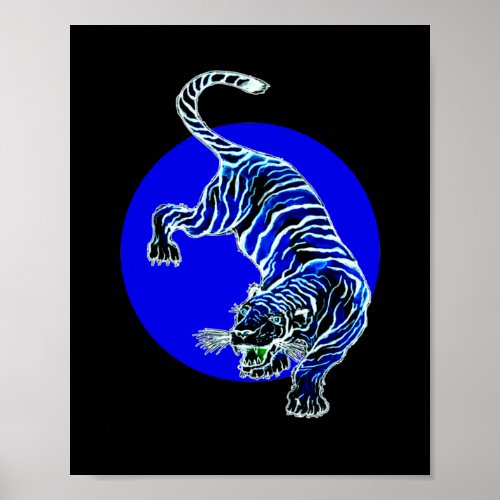 Blue and White Tiger Circle Poster