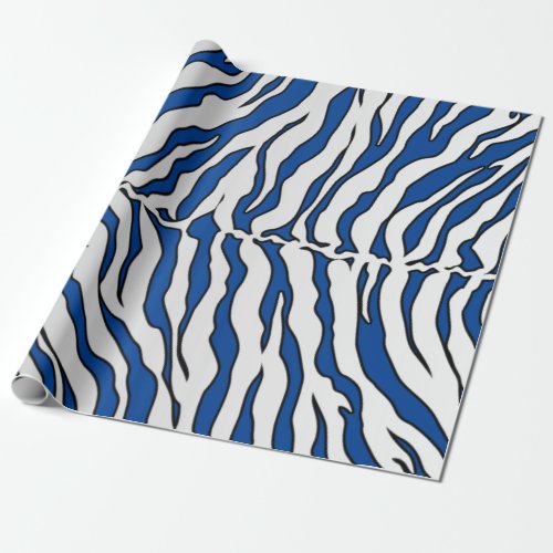 Blue And White Tiger Stripes Animal Print Wrapping Paper