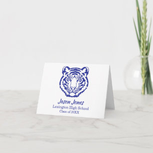 Blue and White Tigers Mascot Graduation Thank You Card