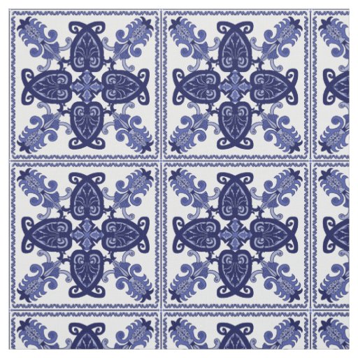 Blue and white tile pattern fabric