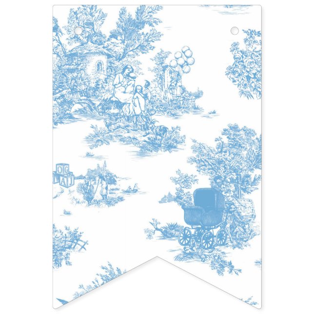 Blue and White Toile de Jouy Baby Shower Bunting Flags (Eleventh Flag)
