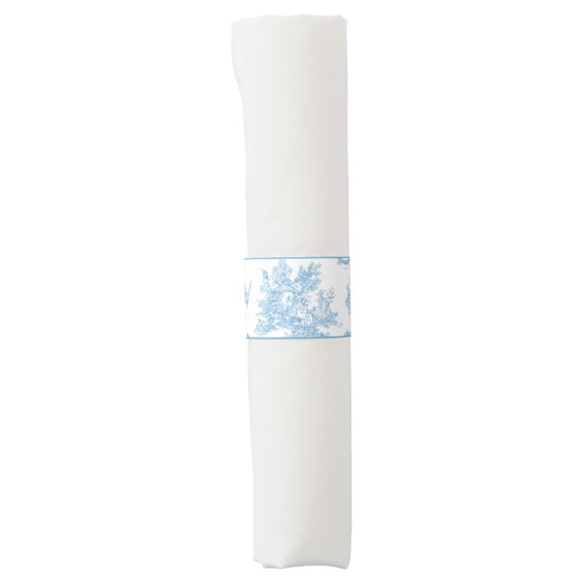 Blue and White Toile de Jouy Baby Shower Napkin Bands (Front)