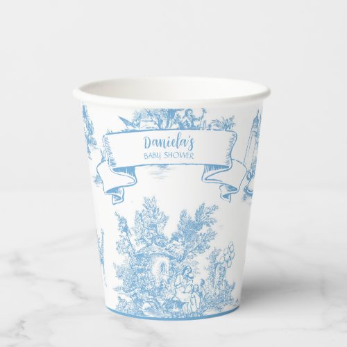 Blue and White Toile de Jouy Baby Shower Paper Cups