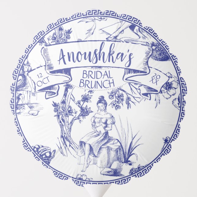 Blue and White Toile de Jouy Bridal Shower Balloon (Back)