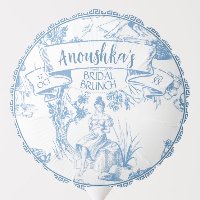Blue and White Toile de Jouy Bridal Shower Balloon (Back)