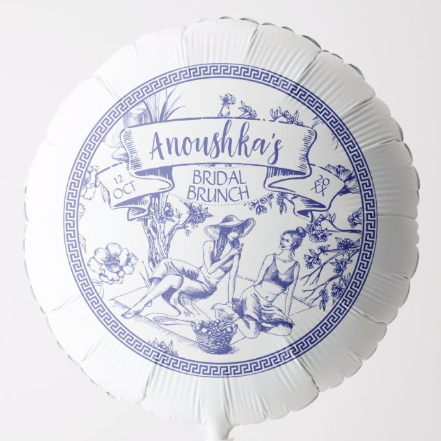 Blue and White Toile de Jouy Bridal Shower Balloon (Front)