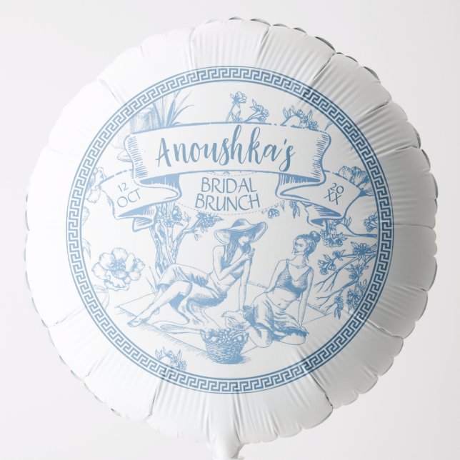 Blue and White Toile de Jouy Bridal Shower Balloon (Front)
