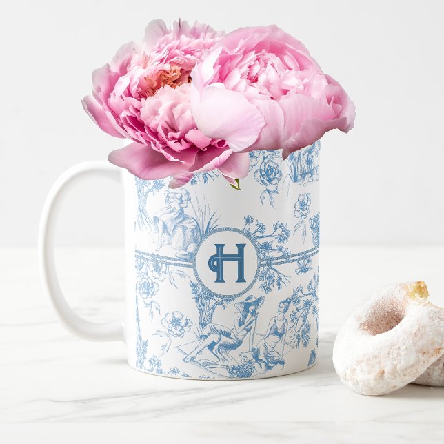 Blue and White Toile de Jouy Bridal Shower Coffee Mug (Creator Uploaded)