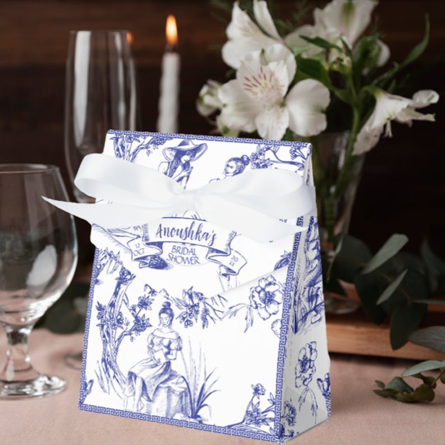 Blue and White Toile de Jouy Bridal Shower Favor Boxes (Creator Uploaded)