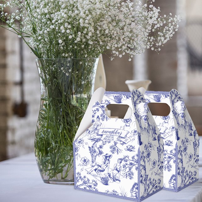 Blue and White Toile de Jouy Bridal Shower Favor Boxes (Creator Uploaded)
