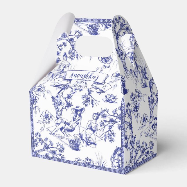 Blue and White Toile de Jouy Bridal Shower Favor Boxes (Front Side)