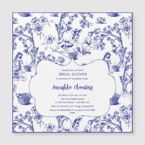 Blue and White Toile de Jouy Bridal Shower Magnetic Invitation