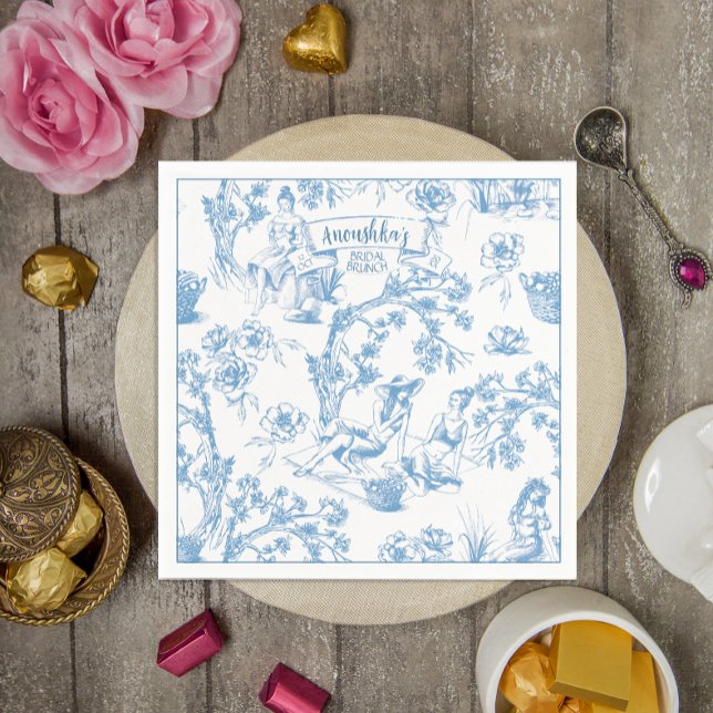 Blue and White Toile de Jouy Bridal Shower Napkins (Creator Uploaded)
