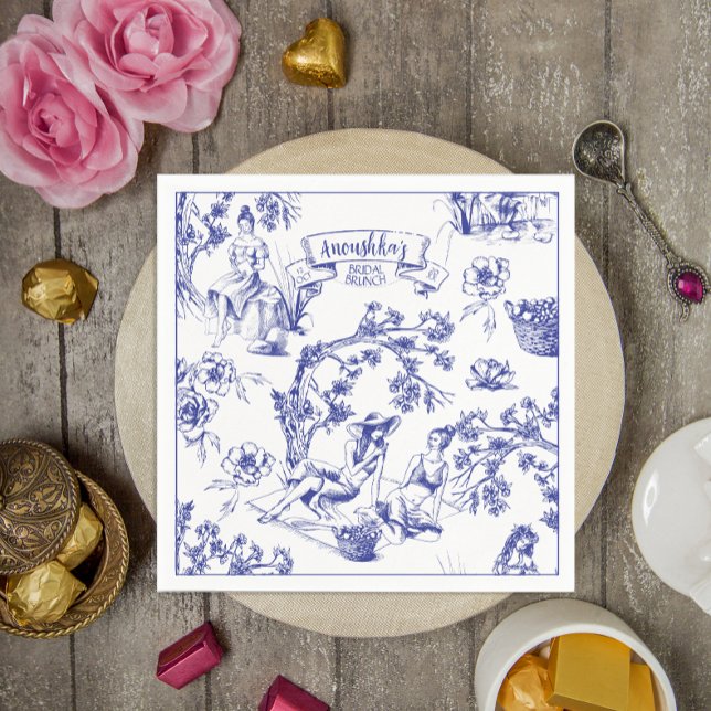 Blue and White Toile de Jouy Bridal Shower Napkins (Creator Uploaded)