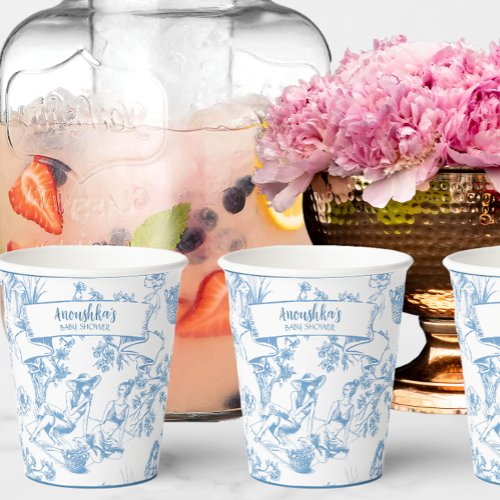 Blue and White Toile de Jouy Bridal Shower Paper Cups