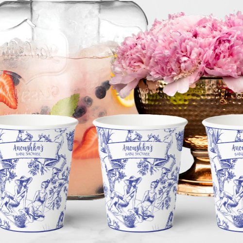 Blue and White Toile de Jouy Bridal Shower Paper Cups