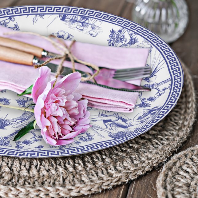 Blue and White Toile de Jouy Bridal Shower Paper Plates (Creator Uploaded)