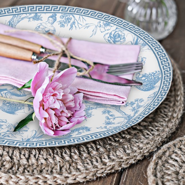 Blue and White Toile de Jouy Bridal Shower Paper Plates (Creator Uploaded)