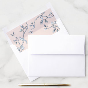 Blue and white toile on pink wedding  envelope liner