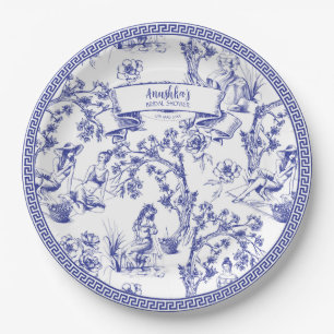 Blue and White Toile Paper Plates