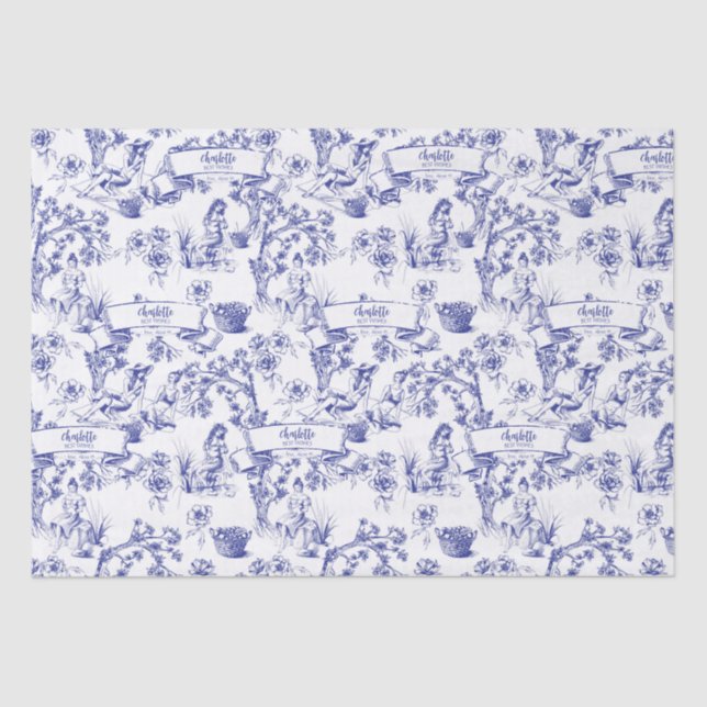 Blue and White Toile Tissue Paper (Front)