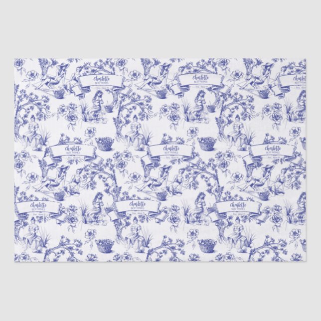 Blue and White Toile Tissue Paper (Front)