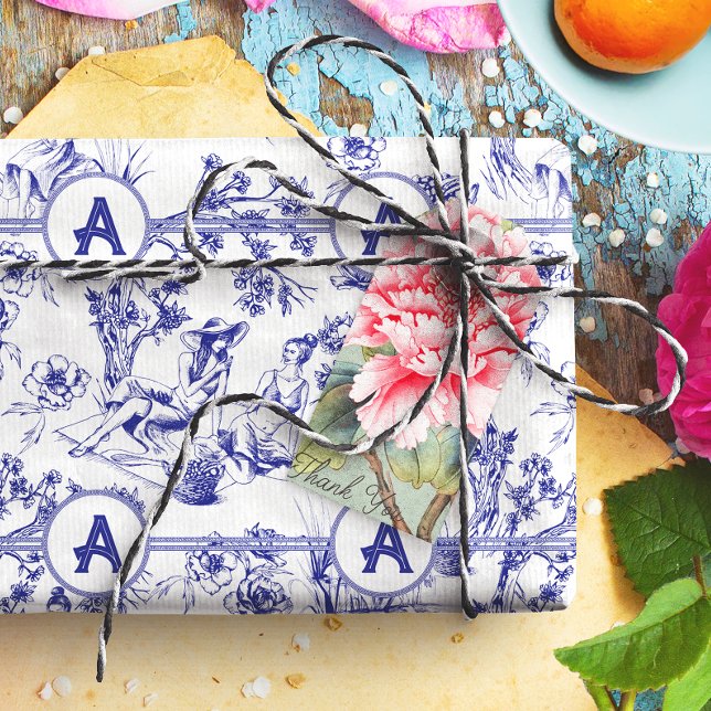 Blue and White Toile Tissue Paper (Creator Uploaded)