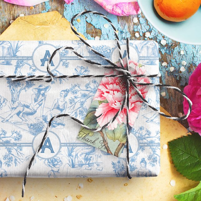 Blue and White Toile Tissue Paper (Creator Uploaded)