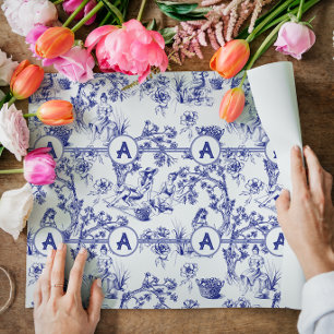 Blue and White Toile Wrapping Paper