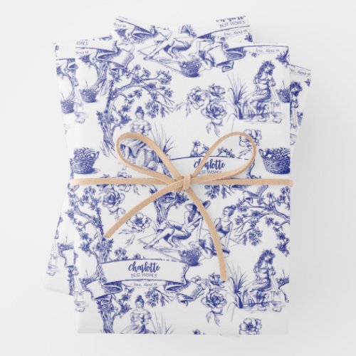 Blue and White Toile Wrapping Paper Sheets
