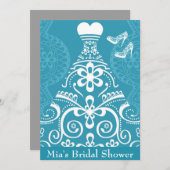Blue and white traditional elegant bridal shower invitation (Front/Back)