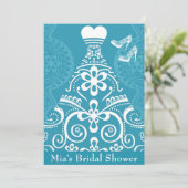 Blue and white traditional elegant bridal shower invitation (Standing Front)
