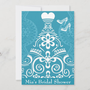 Blue and white traditional elegant bridal shower invitation