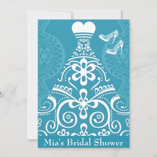 Blue and white traditional elegant bridal shower invitation (Front)