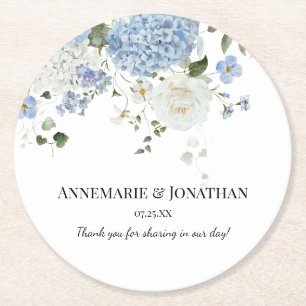 Blue and White Traditional Florals Round Paper Coaster