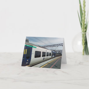 Blue and white train thank you card