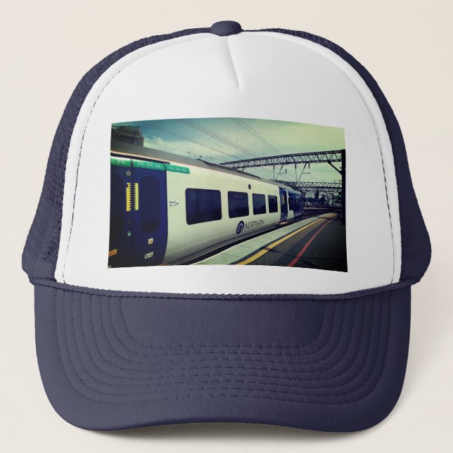 Blue and white train trucker hat (Front)