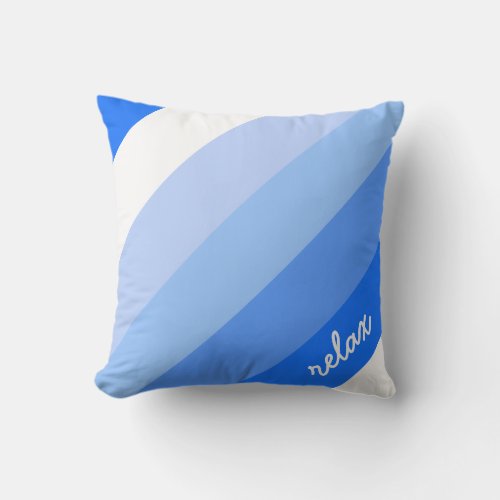Blue and White Trendy Stripes with Text Throw Pillow
