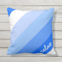 Blue and White Trendy Stripes with Text Throw Pillow