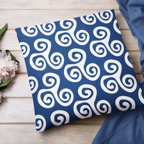 Blue and White Triskel Celtic Symbol Throw Pillow