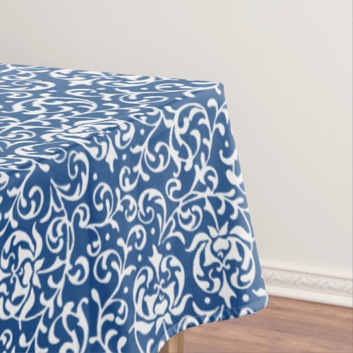 Blue and White Tudor Gardens Floral Damask Tablecloth