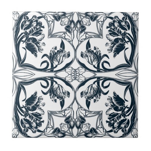 Blue and White Tulip Decorative Tile