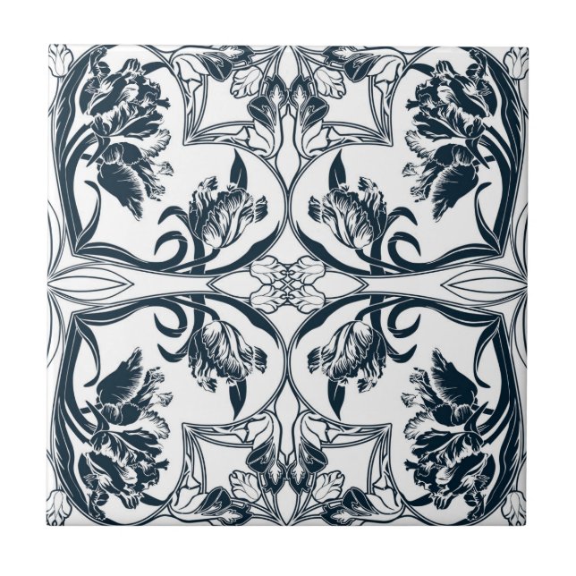 Blue and White Tulip Decorative Tile (Front)
